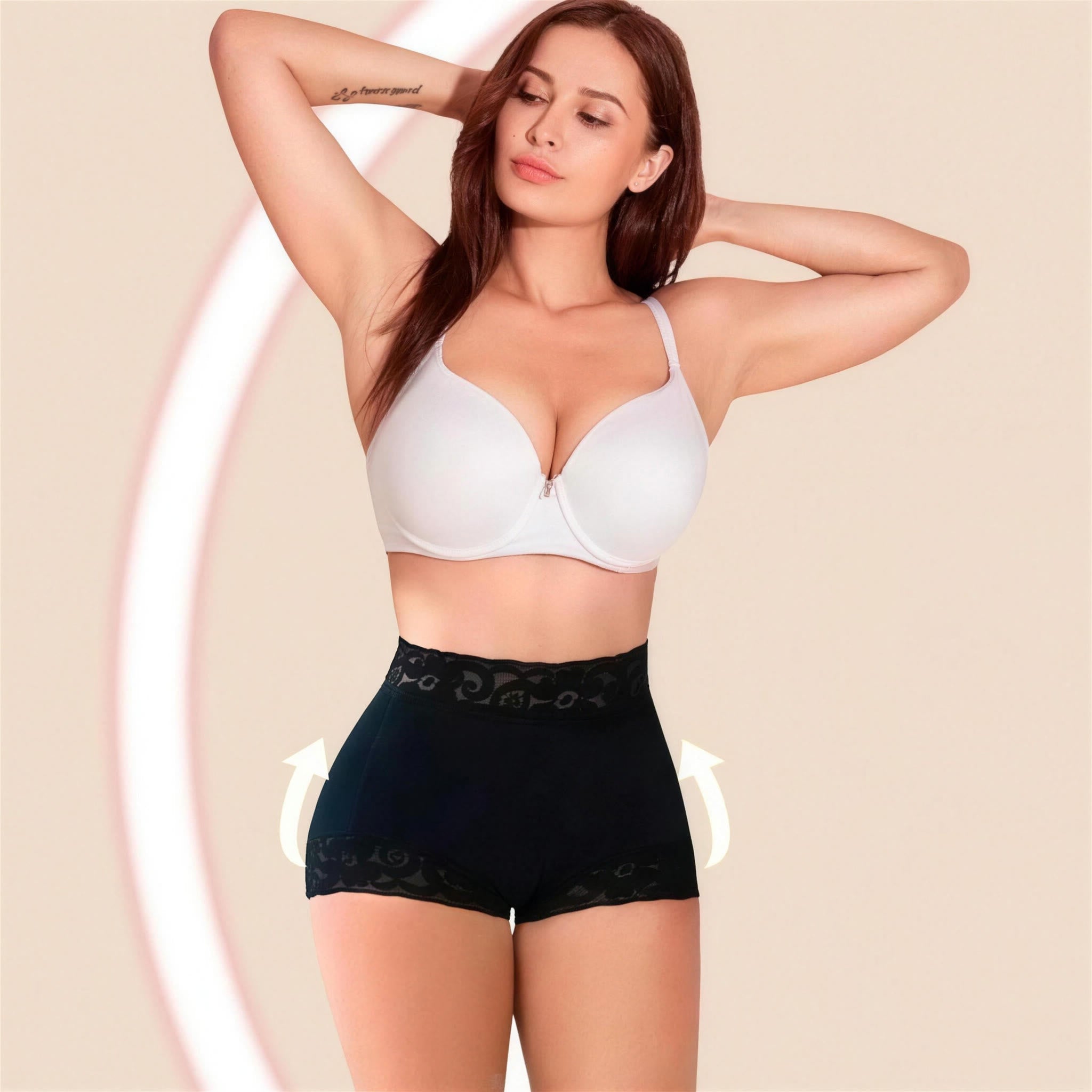 Look com calcinha modeladora preta de cós alto