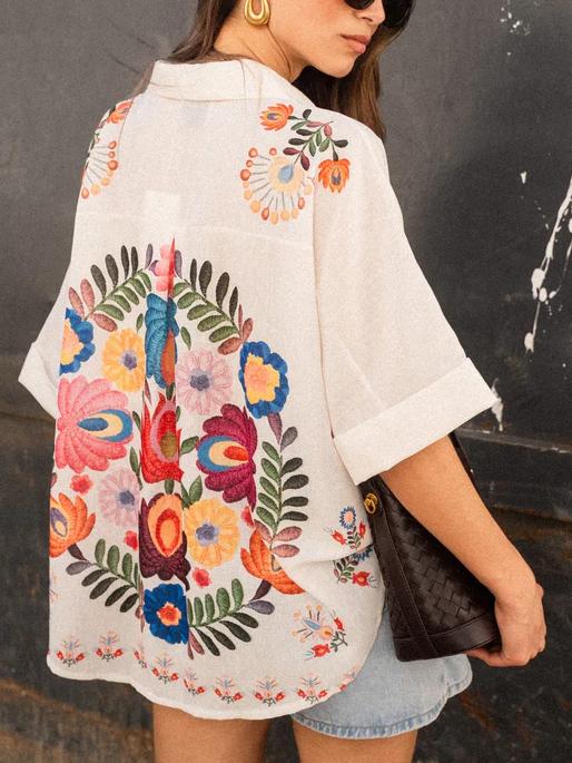 Camisa Carla Estampa Floral Manga Curta