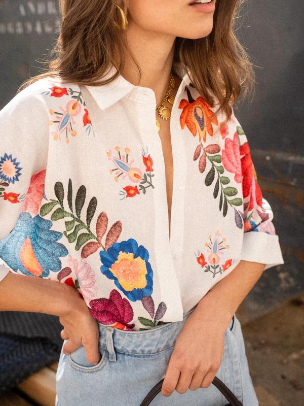 Camisa Carla Estampa Floral Manga Curta - Modazzy