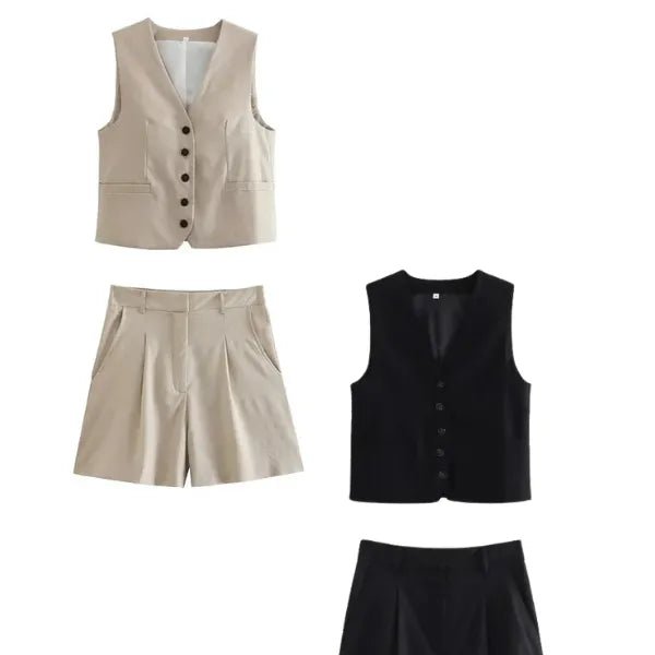 Conjunto Feminino em Alfaiataria - Colete e Shorts no Linho (Promoção Compre 1 Leve 2) - Modazzy