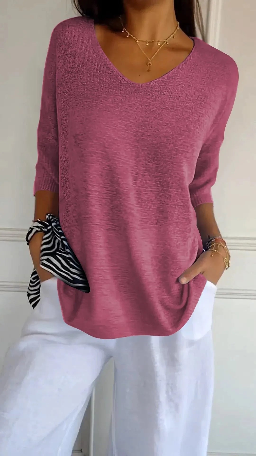 Kit 3 Blusas Luna® em Malha Leve – Decote V - Modazzy