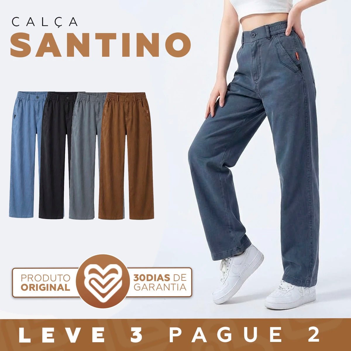 Kit 3 Calças Femininas Santino em Algodão e Seda Gelo - Modazzy