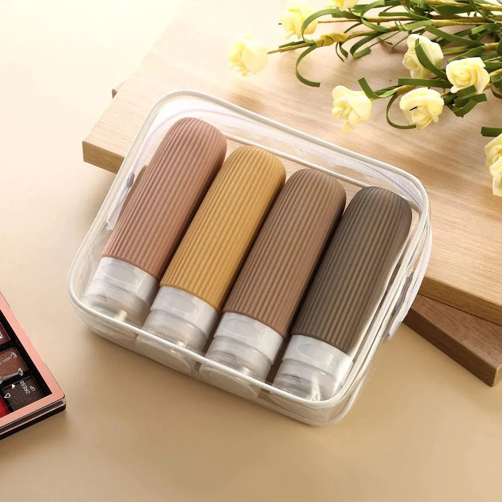 Kit 4 Frascos de Silicone para Viagem – 90ml Antivazamento