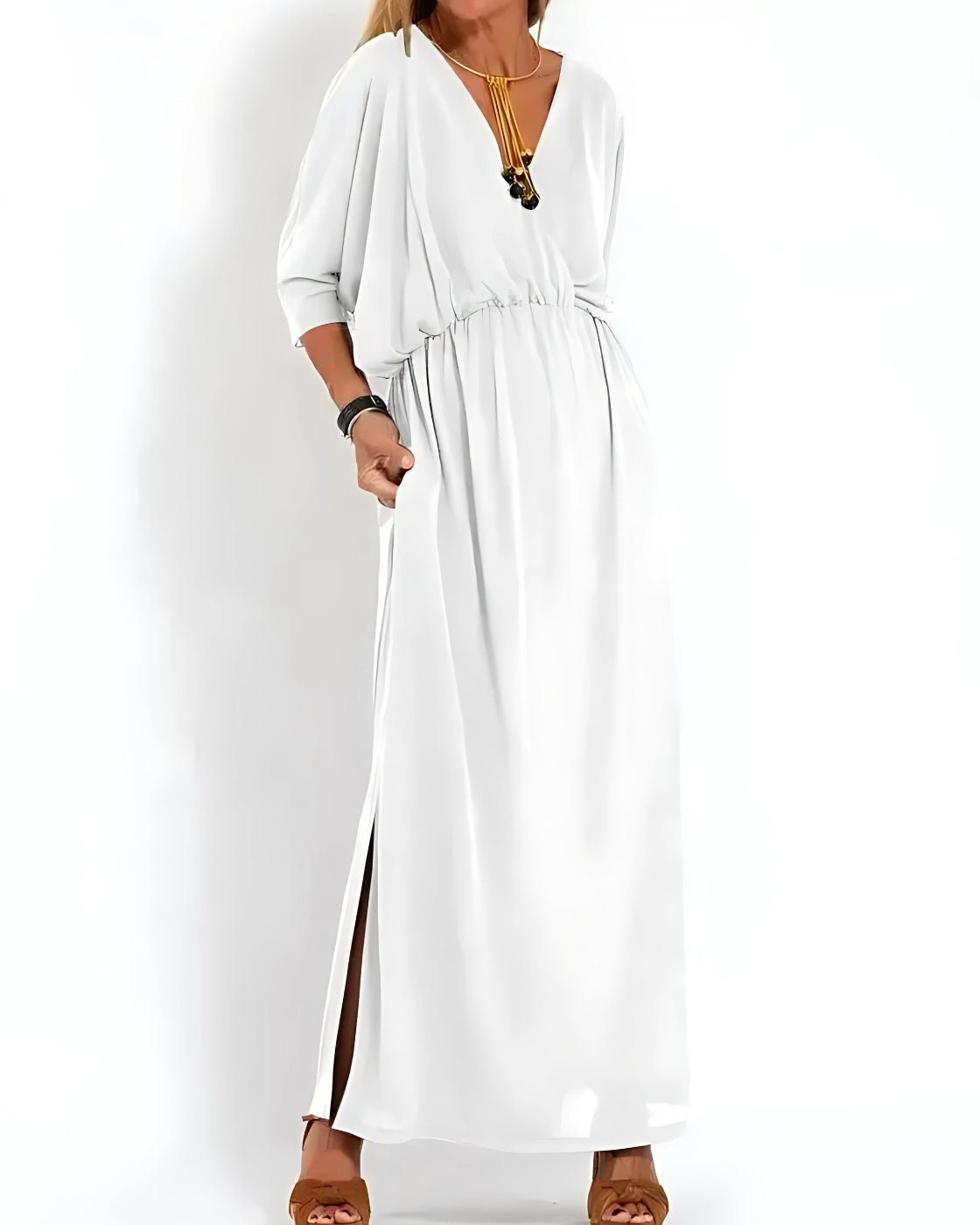 Vestido Ivy - Decote em V | Super Fresco e Solto - Vintage (Primavera 2025) - Modazzy