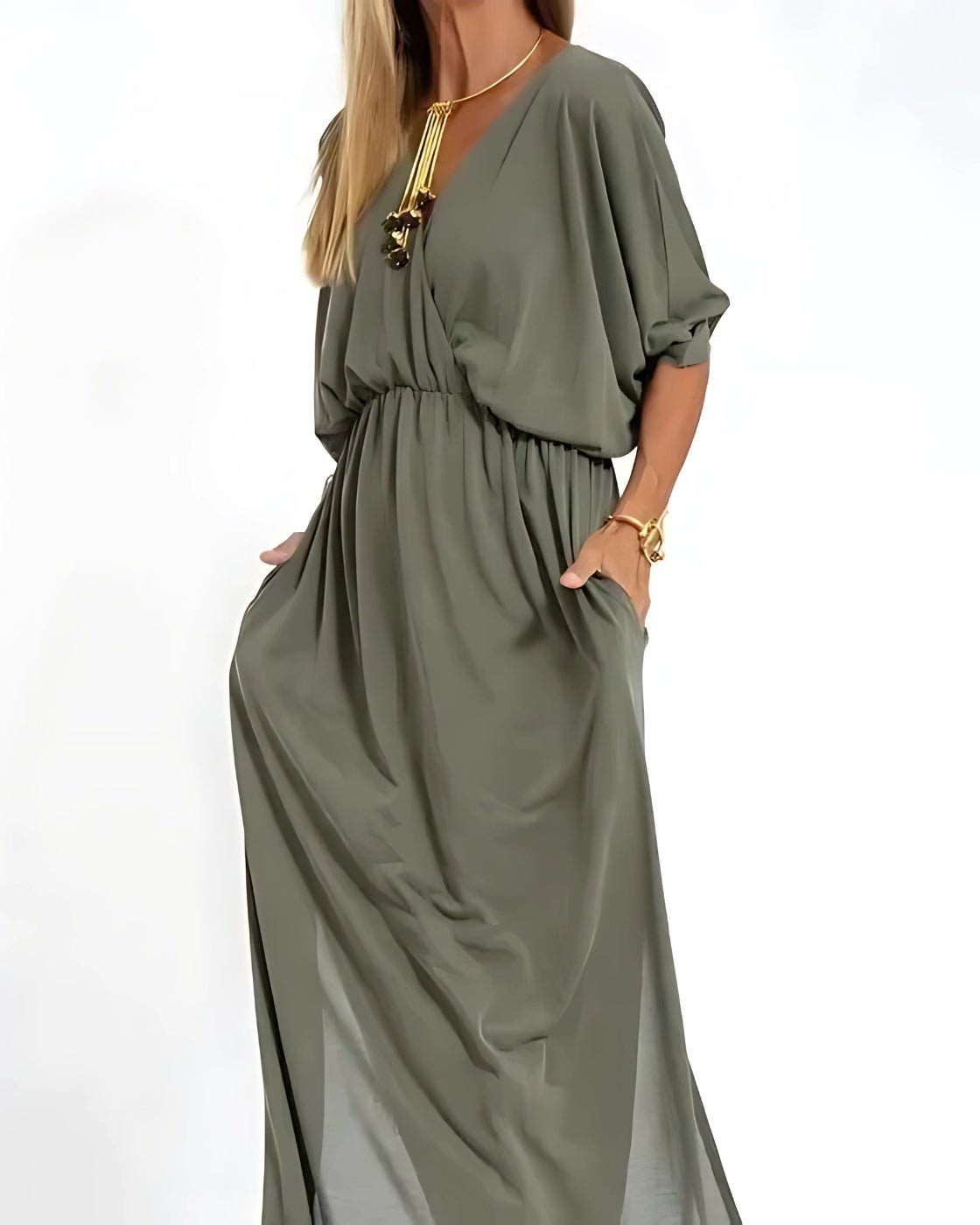 Vestido Ivy - Decote em V | Super Fresco e Solto - Vintage (Primavera 2025) - Modazzy