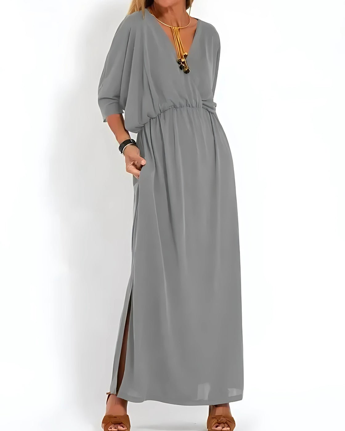 Vestido Ivy - Decote em V | Super Fresco e Solto - Vintage (Primavera 2025) - Modazzy