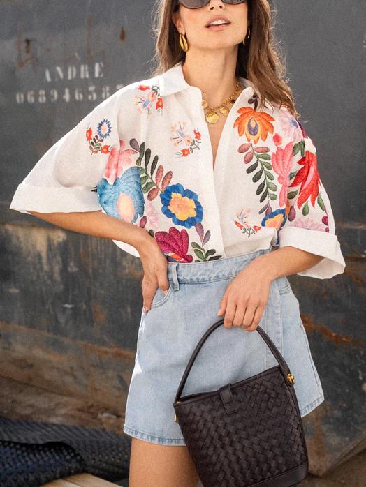 Camisa Carla Estampa Floral Manga Curta - Modazzy