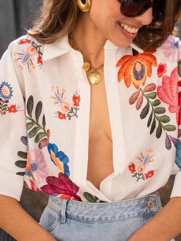 Camisa Carla Estampa Floral Manga Curta - Modazzy