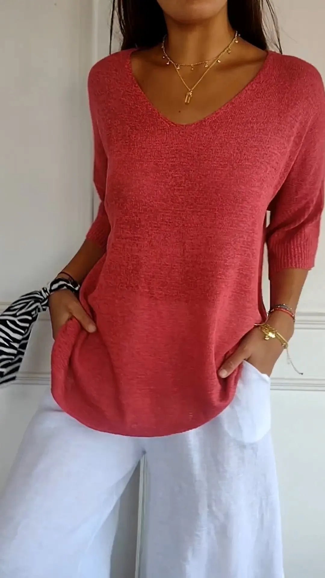 Kit 3 Blusas Luna® em Malha Leve – Decote V - Modazzy