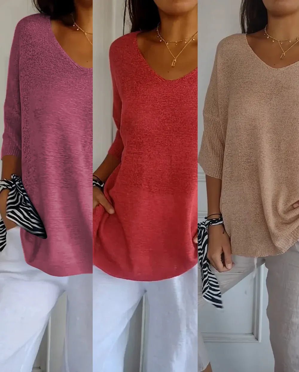 Kit 3 Blusas Luna® em Malha Leve – Decote V - Modazzy