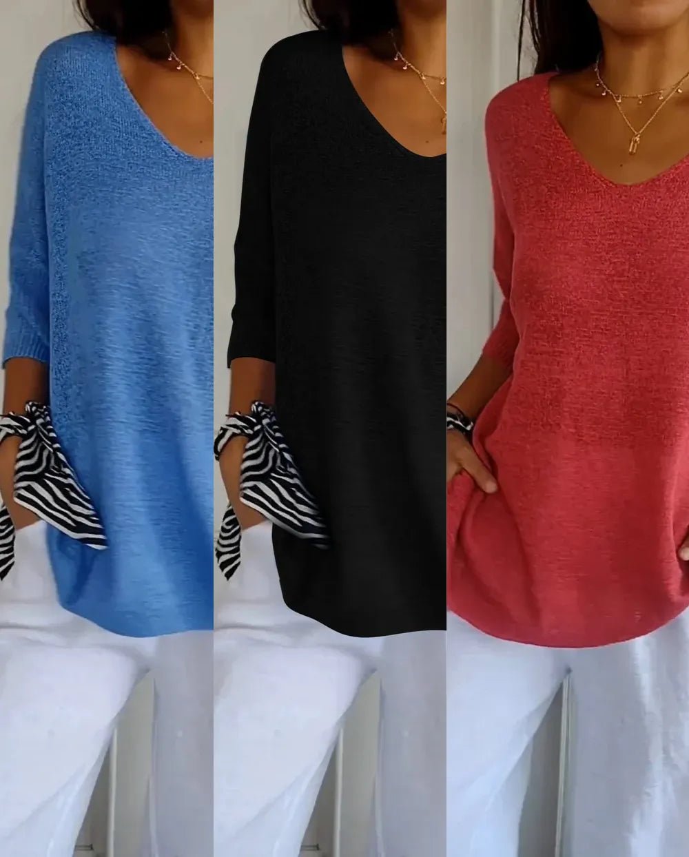 Kit 3 Blusas Luna® em Malha Leve – Decote V - Modazzy