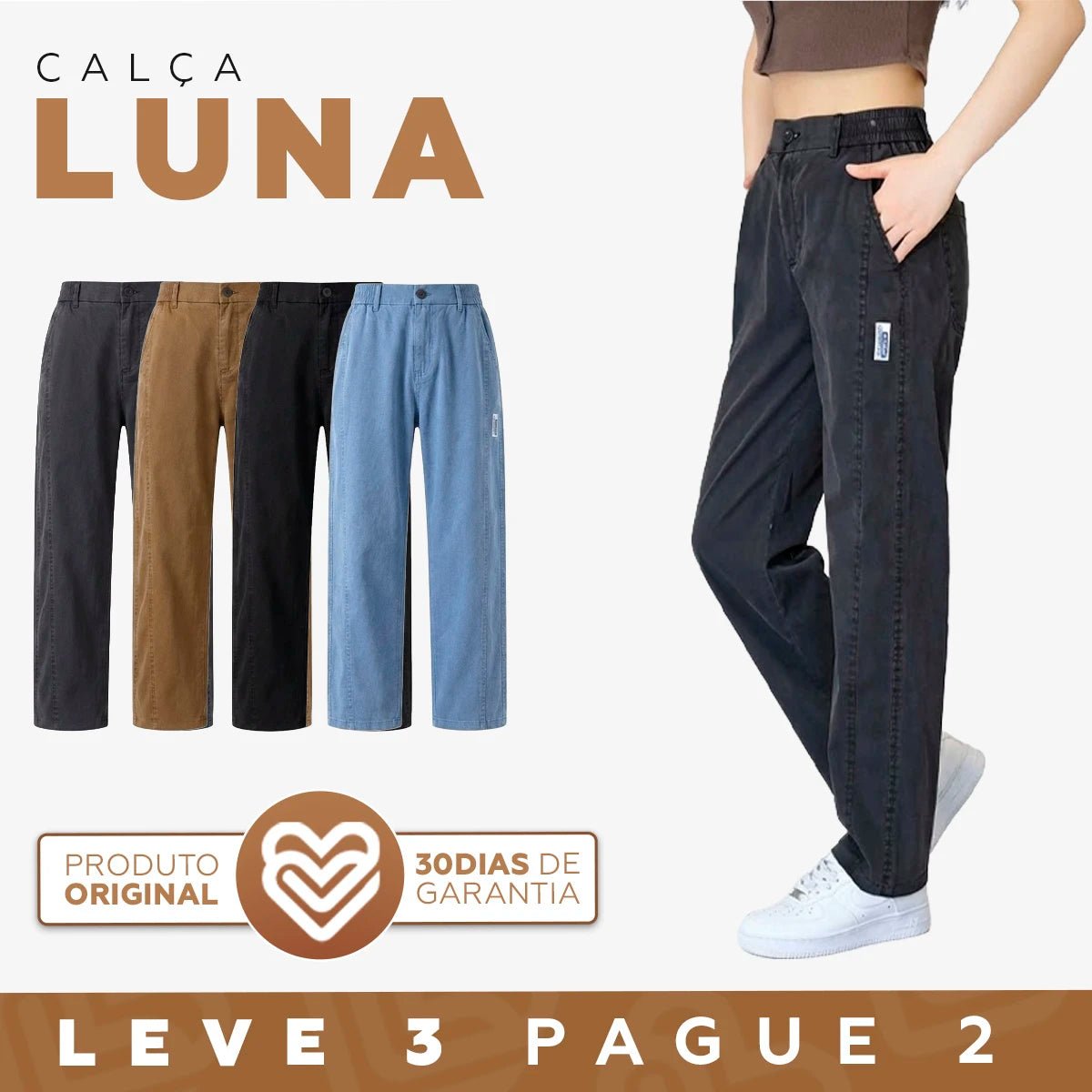 Kit 3 Calças Femininas Luna em Malha Seda Gelo - Modazzy
