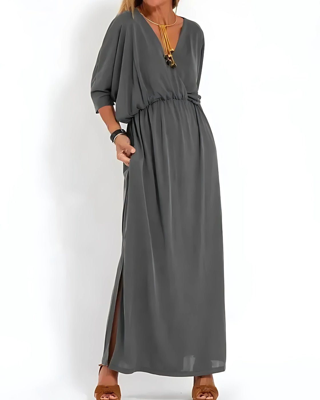 Vestido Ivy - Decote em V | Super Fresco e Solto - Vintage (Primavera 2025) - Modazzy