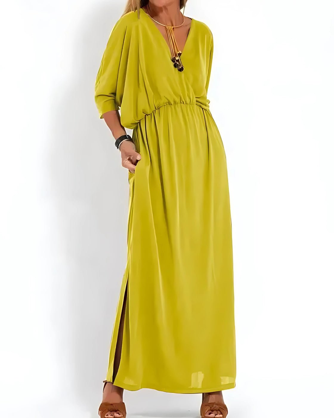 Vestido Ivy - Decote em V | Super Fresco e Solto - Vintage (Primavera 2025) - Modazzy